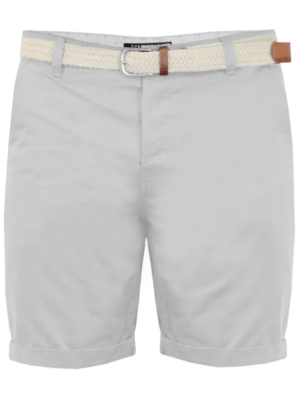 Theo Basic Chino Shorts with Woven Belt in Ice Grey sold by Tokyo Laundry
