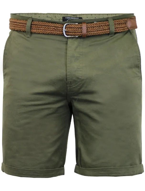 Theo Basic Chino Shorts with Woven Belt in Khaki sold by Tokyo Laundry