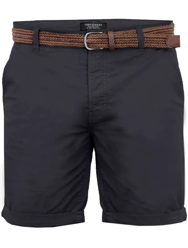 Reiko Textured City Chino Shorts with Woven Belt in Navy sold by Tokyo Laundry