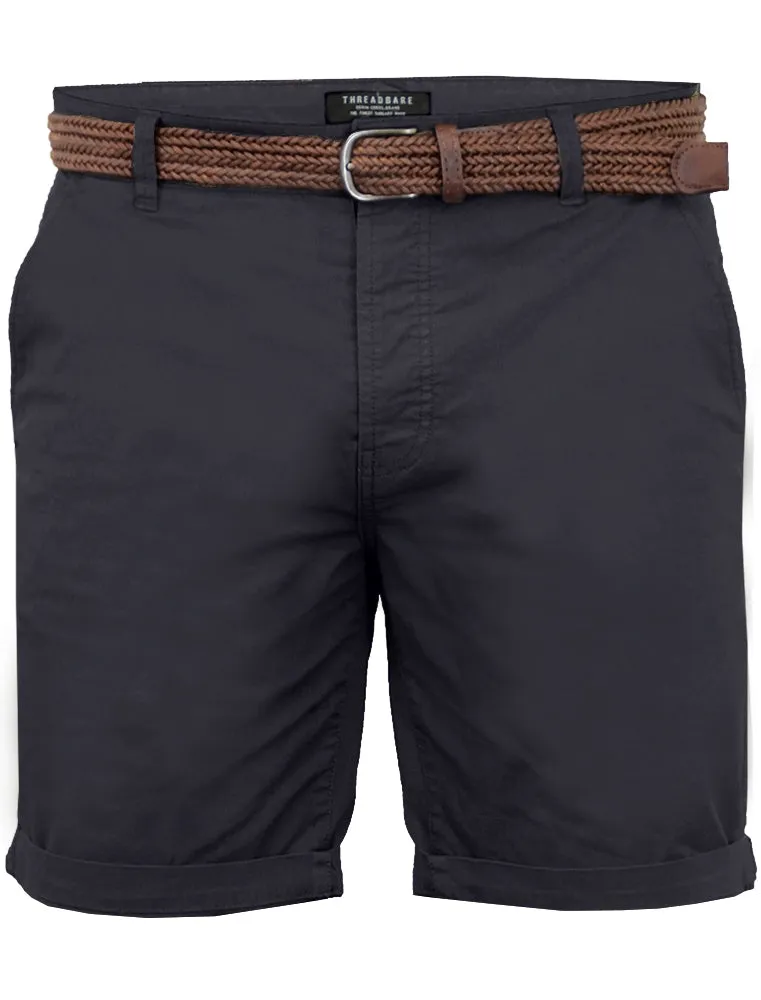 Reiko Textured City Chino Shorts with Woven Belt in Navy sold by Tokyo Laundry