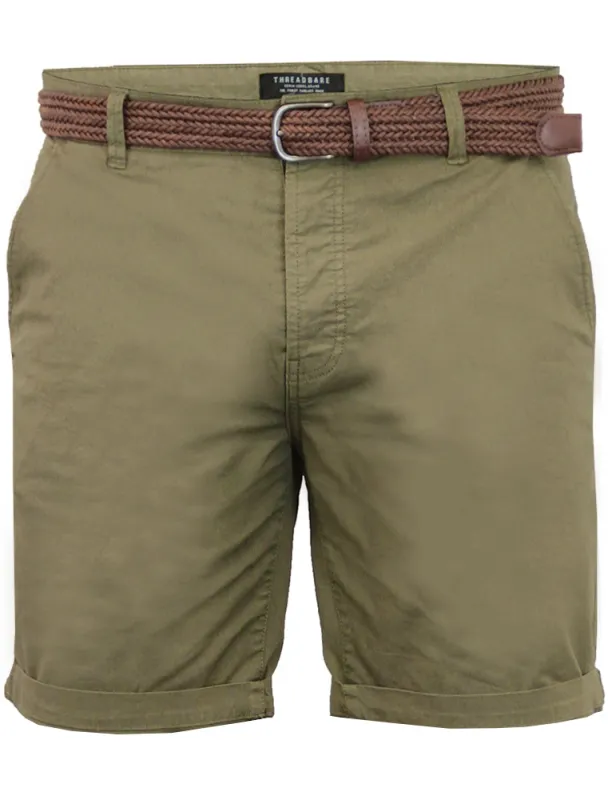 Reiko Textured City Chino Shorts with Woven Belt in Khaki sold by Tokyo Laundry