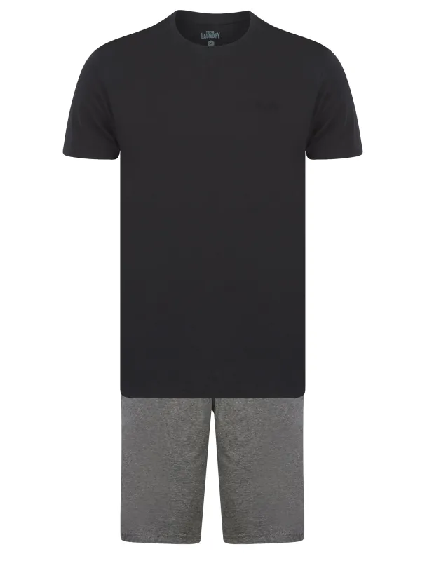 Keir 2 Piece Jersey Cotton Crew Neck T-Shirt and Shorts Lounge Set in Jet Black - Tokyo Laundry made by Tokyo Laundry