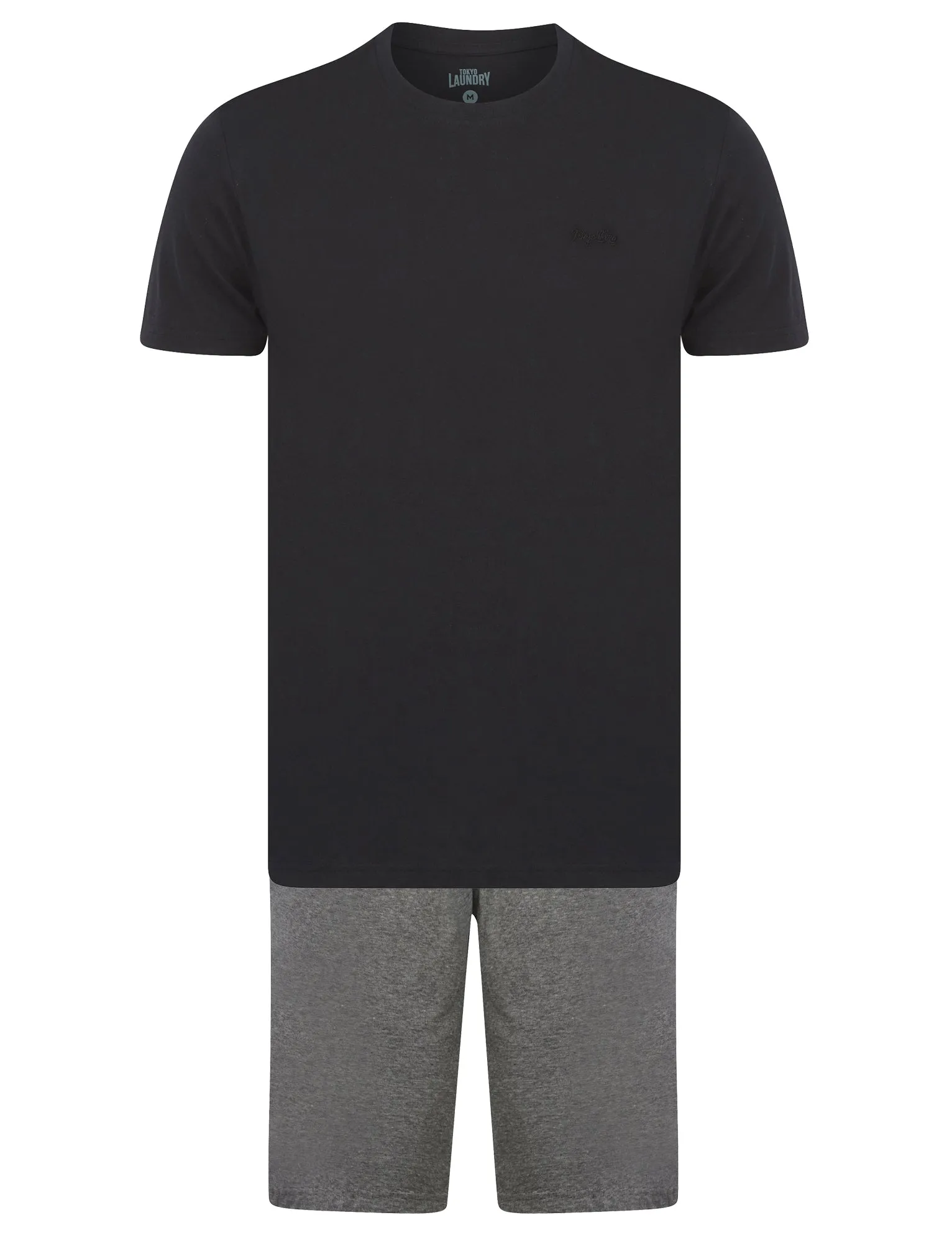 Keir 2 Piece Jersey Cotton Crew Neck T-Shirt and Shorts Lounge Set in Jet Black - Tokyo Laundry sold by Tokyo Laundry