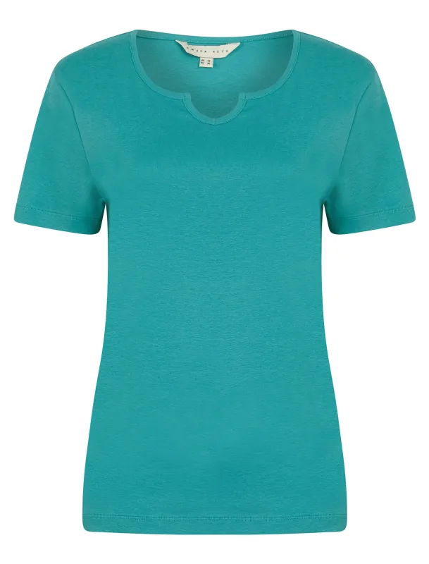Calandra Plain 100% Cotton Notch Neck T-Shirt in Brittany Teal - Amara Reya made by Tokyo Laundry
