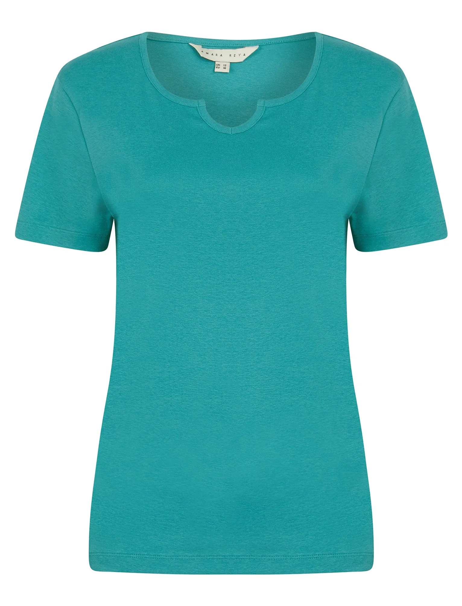 Calandra Plain 100% Cotton Notch Neck T-Shirt in Brittany Teal - Amara Reya sold by Tokyo Laundry