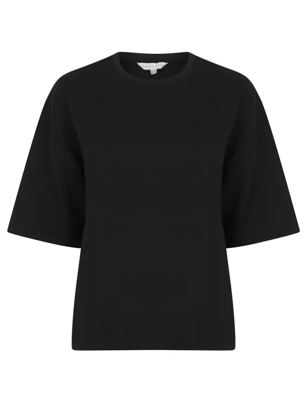 Borgia Plain Crew Neck Drop Shoulder Boxy Fit Premium Modal Fabric T-Shirt in Jet Black - Amara Reya made by Tokyo Laundry