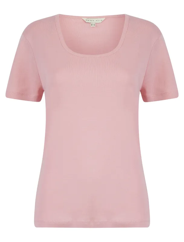 July Plain Jersey Cotton Scoop Neck T-Shirt in Zephyr Rose - Amara Reya made by Tokyo Laundry