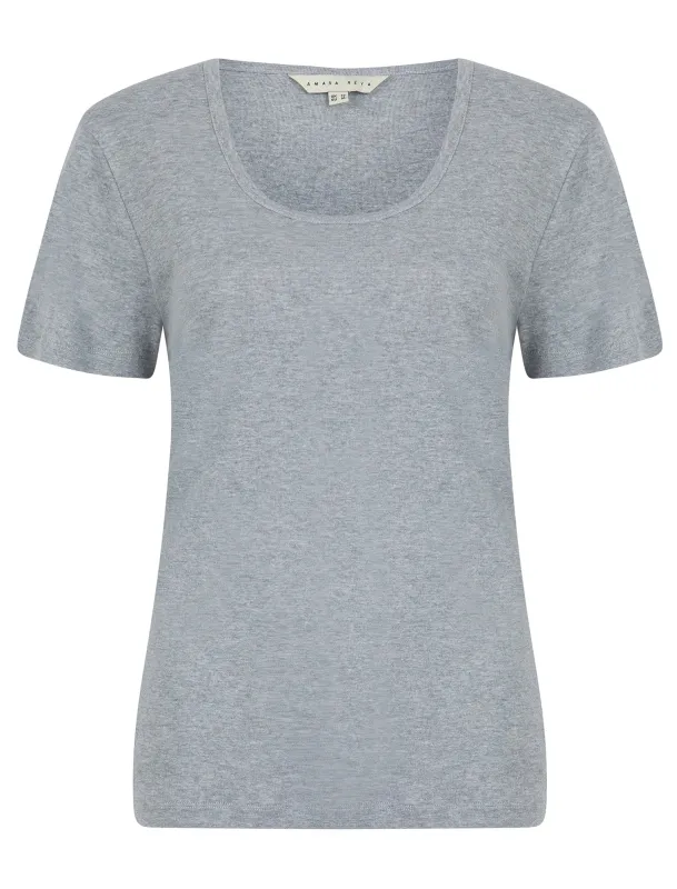 July Plain Jersey Cotton Scoop Neck T-Shirt in Light Grey Marl - Amara Reya made by Tokyo Laundry