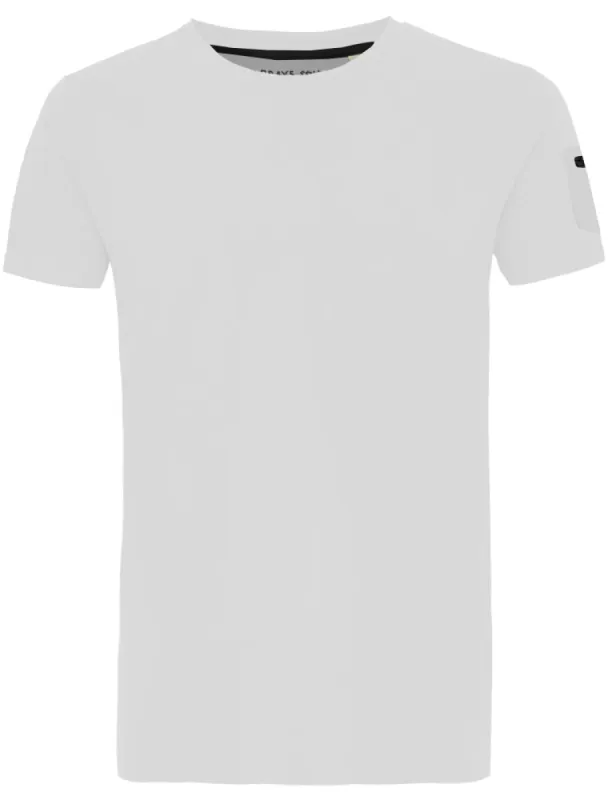 Shaun Crew Neck T-Shirt with Zip Sleeve Pocket In White sold by Tokyo Laundry