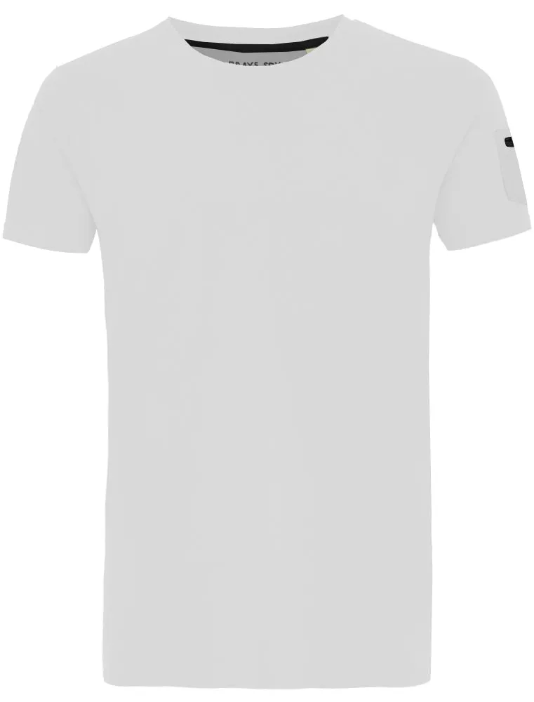 Shaun Crew Neck T-Shirt with Zip Sleeve Pocket In White sold by Tokyo Laundry