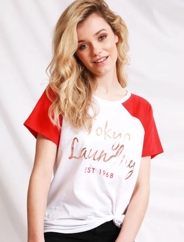 Womens Raglan Sleeve Cotton T-Shirt In Lollipop Red - Tokyo Laundry sold by Tokyo Laundry