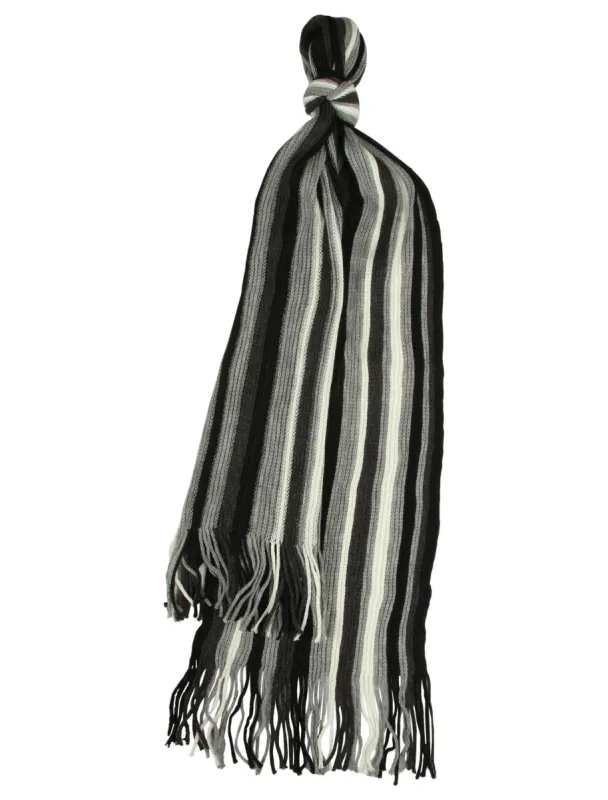 Dylan Striped Cable Knitted Scarf in Black / Grey sold by Tokyo Laundry