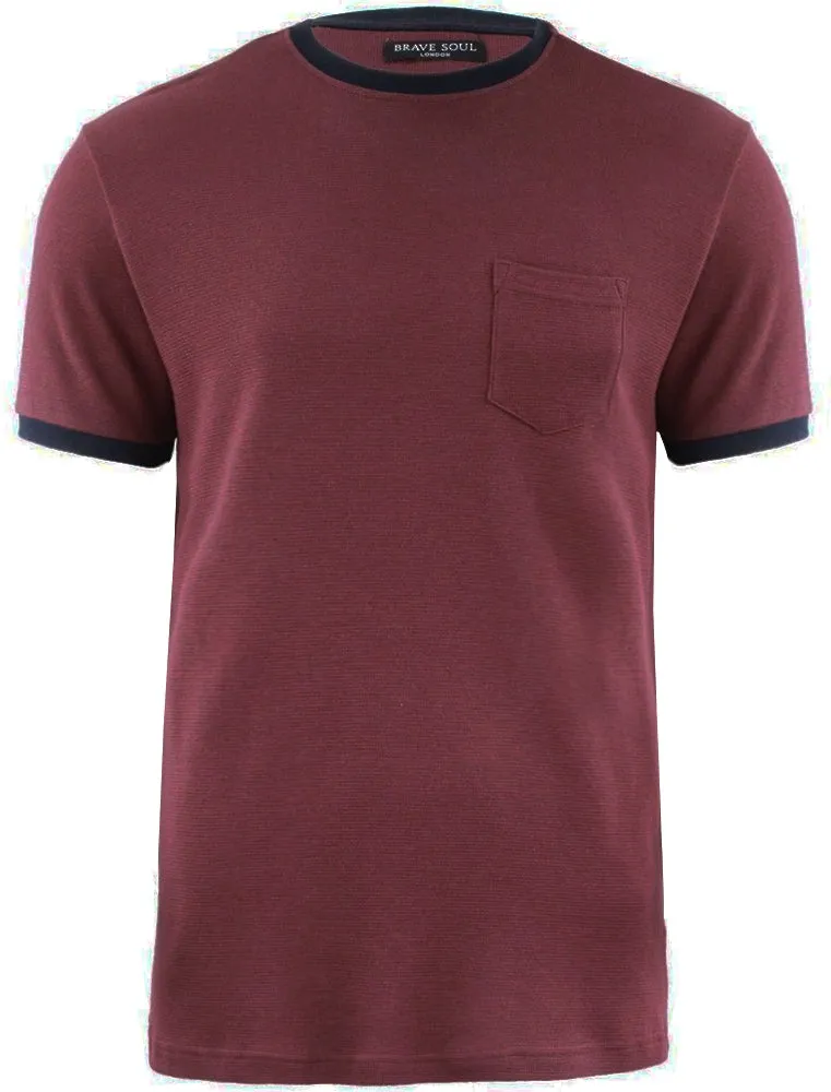 Dunne Textured Crew Neck Ringer T-Shirt with Chest Pocket in Oxblood sold by Tokyo Laundry