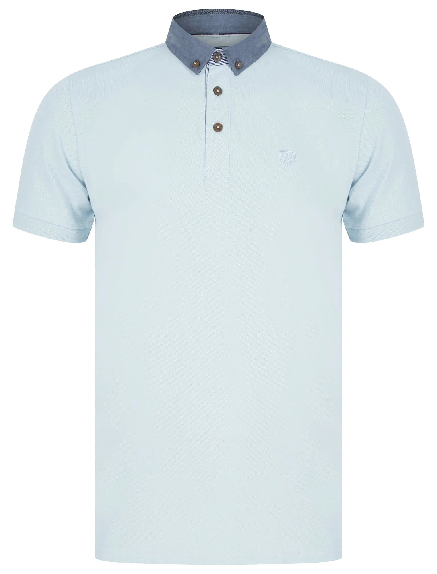Passmore Cotton Pique Polo Shirt with Chambray Collar in Skyway - Kensington Eastside sold by Tokyo Laundry