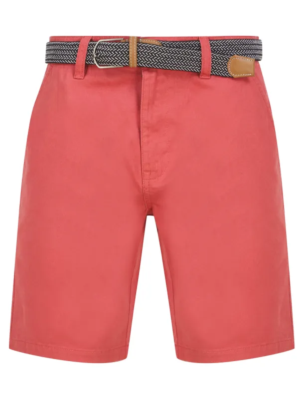 Cortez Cotton Twill Chino Shorts with Woven Belt in Baroque Rose - Kensington Eastside sold by Tokyo Laundry