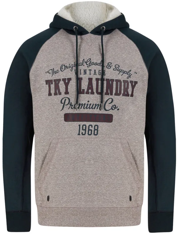 Scripture Motif Raglan Sleeve Pullover Hoodie with Borg Lined Hood in Sky Captain Navy - Tokyo Laundry sold by Tokyo Laundry