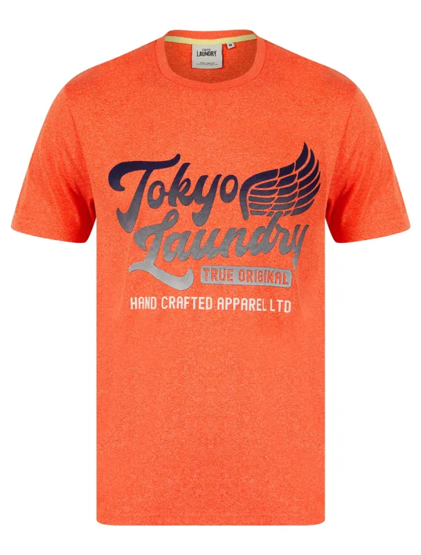 Winger Motif Jersey Grindle Crew-Neck T-Shirt in Puffin'S Bill Orange - Tokyo Laundry sold by Tokyo Laundry