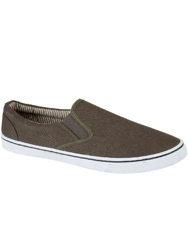 Boston Slip On Canvas Trainers In Khaki sold by Tokyo Laundry