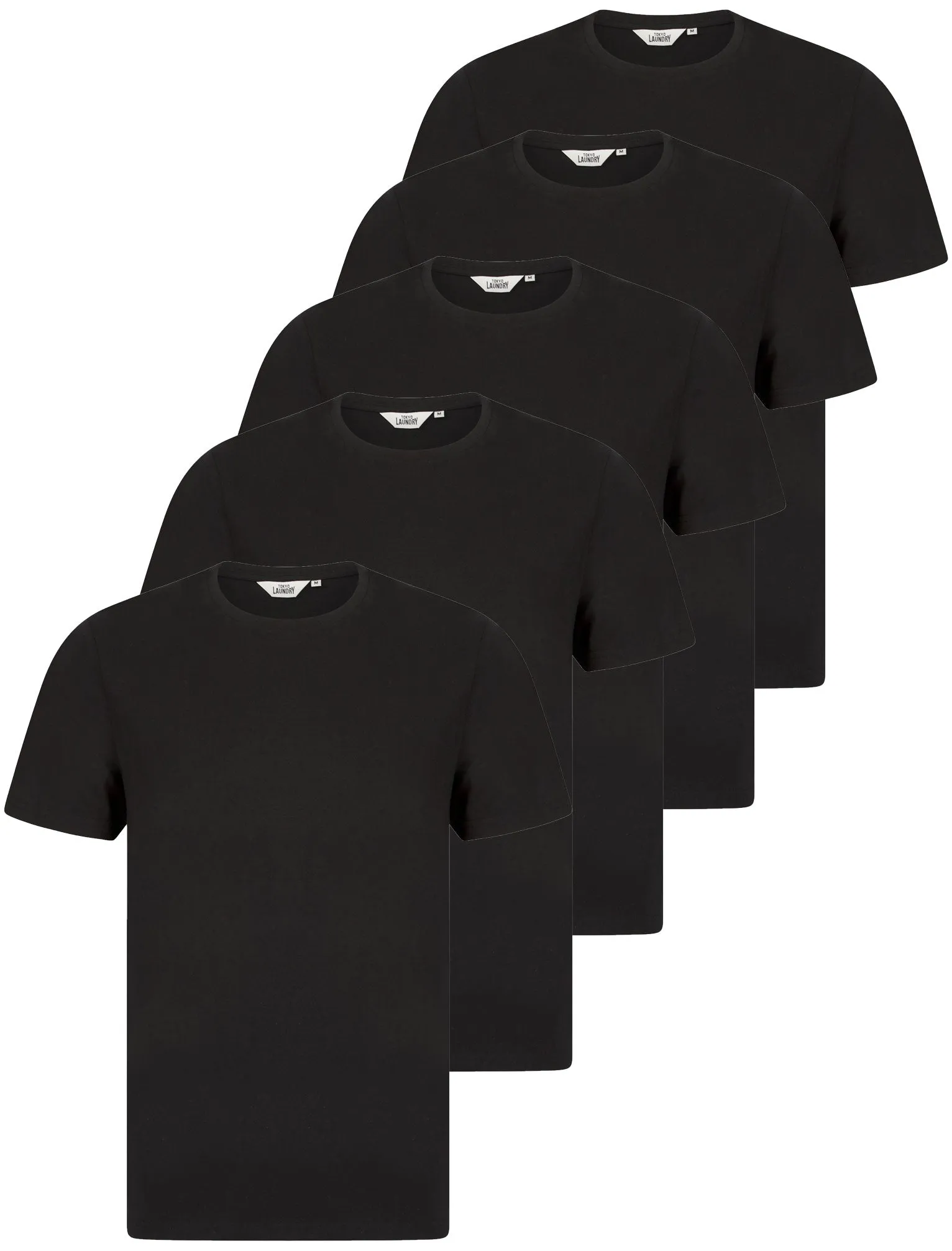 Spectre (5 Pack) Crew Neck Cotton T-Shirts in Jet Black - Tokyo Laundry sold by Tokyo Laundry