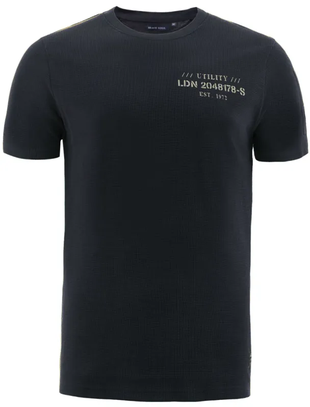 Invade Textured Crew Neck T-Shirt in Navy sold by Tokyo Laundry