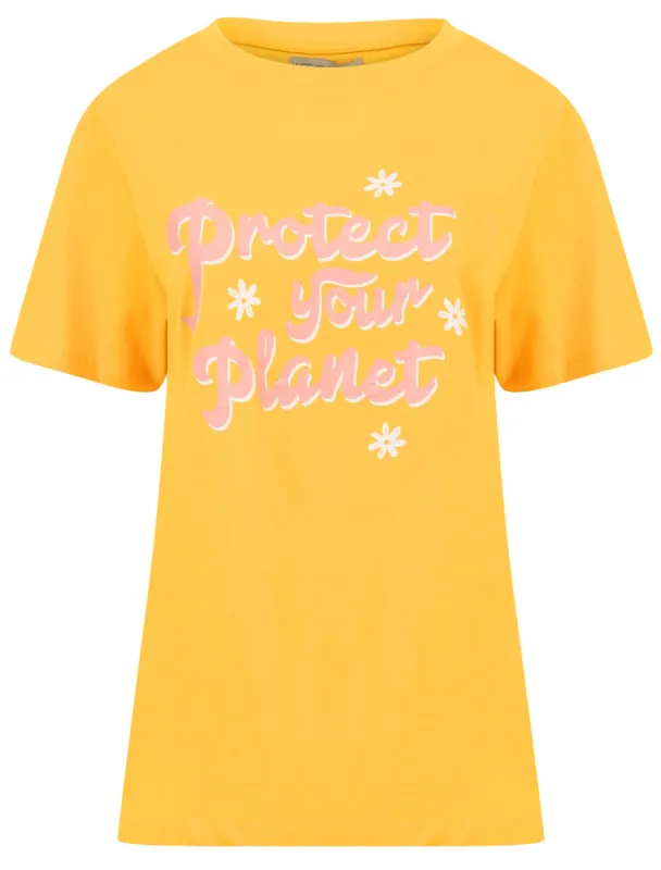 Protect Your Planet Slogan Motif Cotton T-Shirt in Old Gold - Weekend Vibes sold by Tokyo Laundry