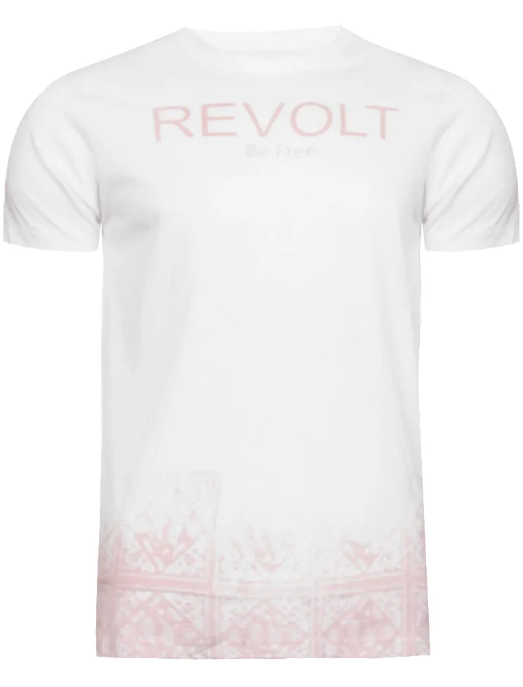 Frontier Motif Crew Neck T-Shirt in White & Pink sold by Tokyo Laundry