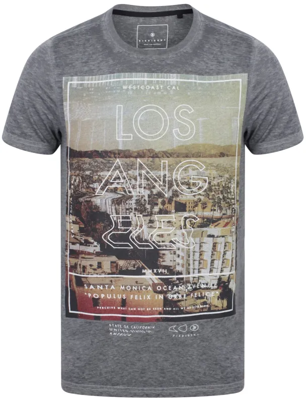 West Coast Motif Crew Neck T-Shirt In Asphalt Grey - Dissident sold by Tokyo Laundry