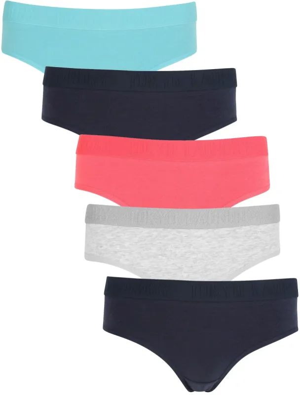 Brianne (5 Pack) Block Coloured Assorted Briefs In Blue / Navy / Light Grey Marl / Pink - Tokyo Laundry sold by Tokyo Laundry