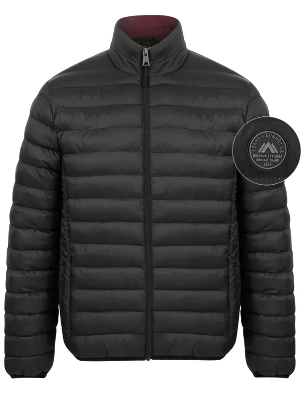 Inigo Funnel Neck Quilted Puffer Jacket in Jet Black / Burgundy - Tokyo Laundry sold by Tokyo Laundry