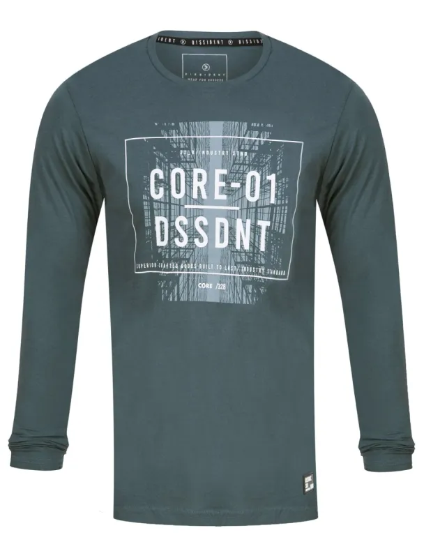 Topic Graphic Motif Cotton Jersey Long Sleeve Top in Dark Slate - Dissident sold by Tokyo Laundry