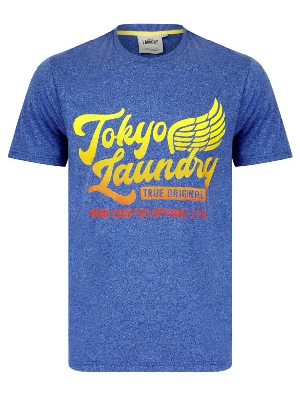 Winger Motif Jersey Grindle Crew-Neck T-Shirt in Victoria Blue - Tokyo Laundry sold by Tokyo Laundry