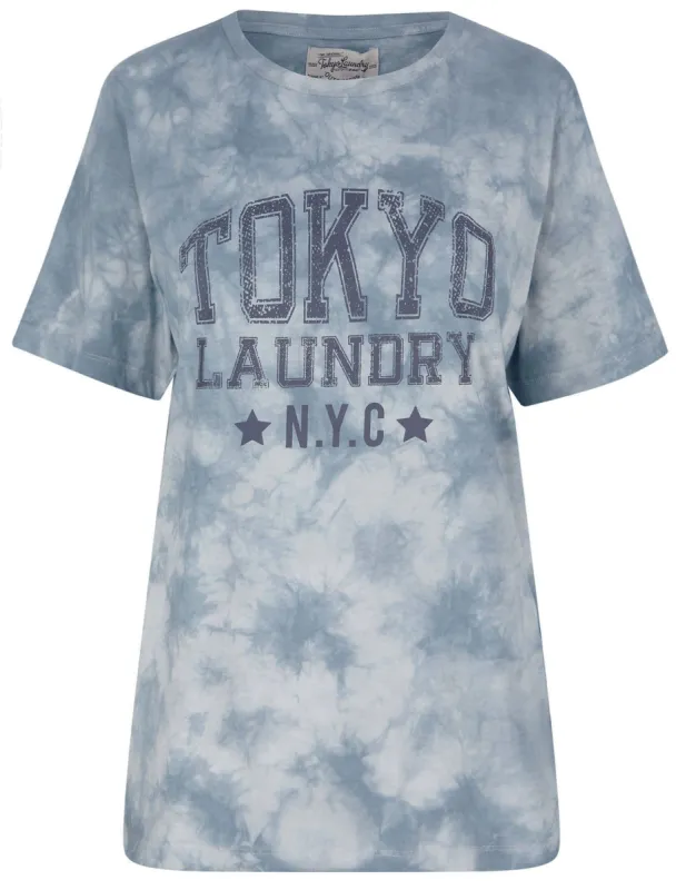 Lyra Motif Tie Dye Cotton Jersey T-Shirt in Bijou Blue - Tokyo Laundry sold by Tokyo Laundry