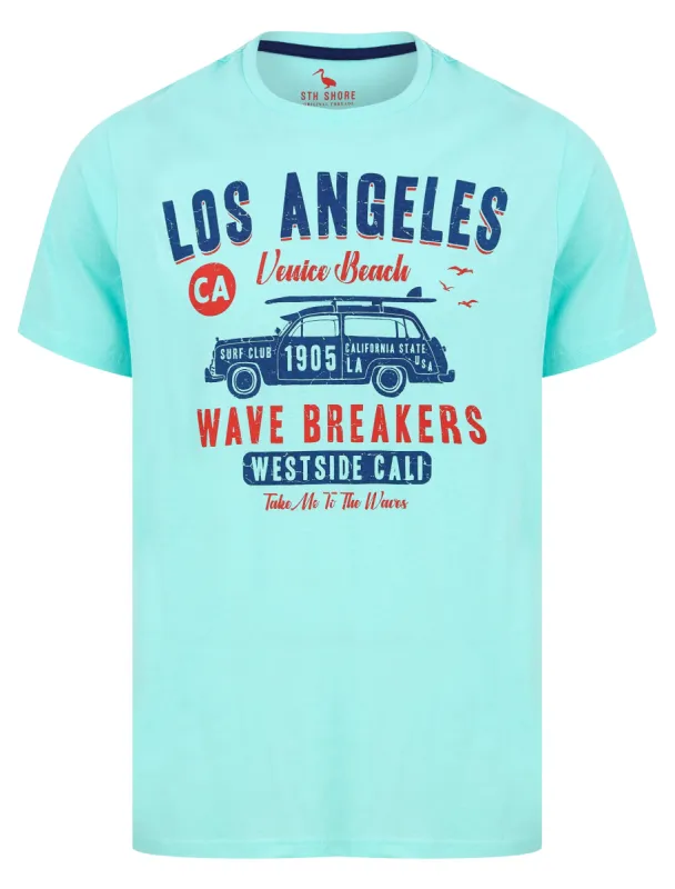 Wave Breakers Motif Cotton Jersey T-Shirt in Limpet Shell Blue - South Shore sold by Tokyo Laundry