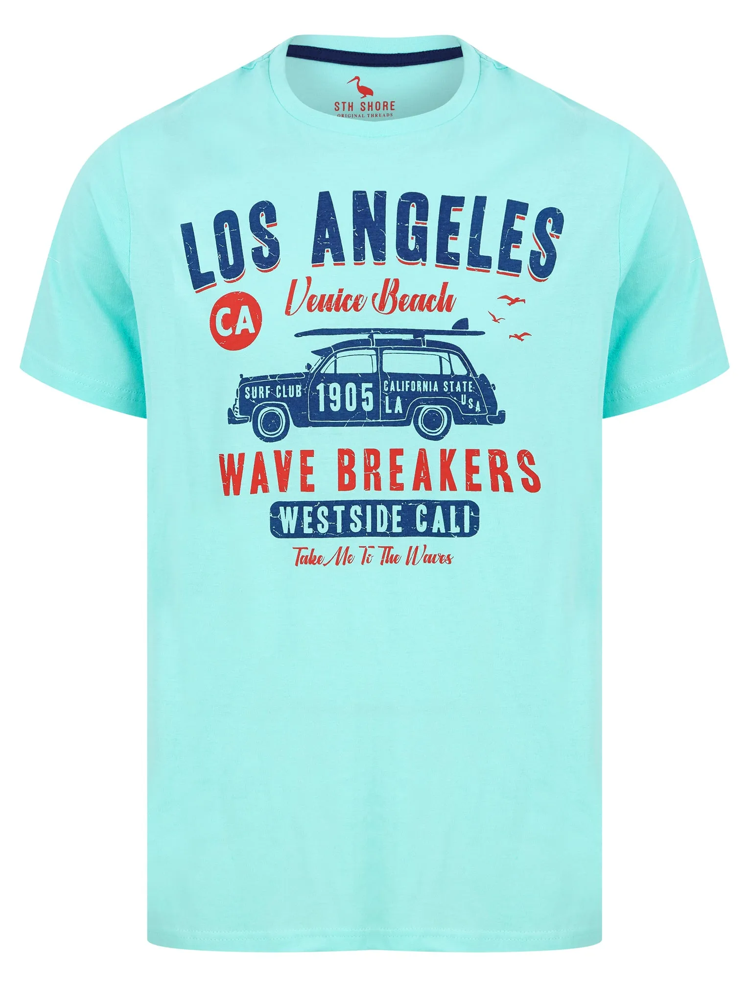 Wave Breakers Motif Cotton Jersey T-Shirt in Limpet Shell Blue - South Shore sold by Tokyo Laundry