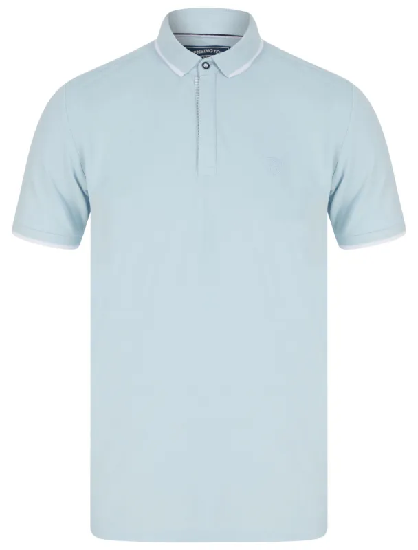Pelier Cotton Pique Polo Shirt with Tipping in Skyway Blue - Kensington Eastside sold by Tokyo Laundry