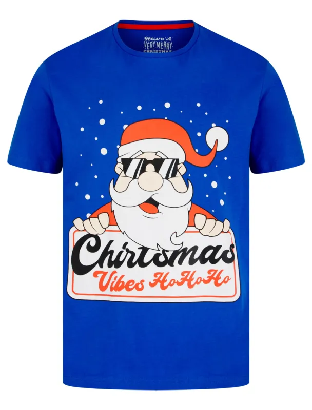 Men's Xmas Vibes Motif Novelty Cotton Christmas T-Shirt in Turkish Sea - Merry Christmas sold by Tokyo Laundry