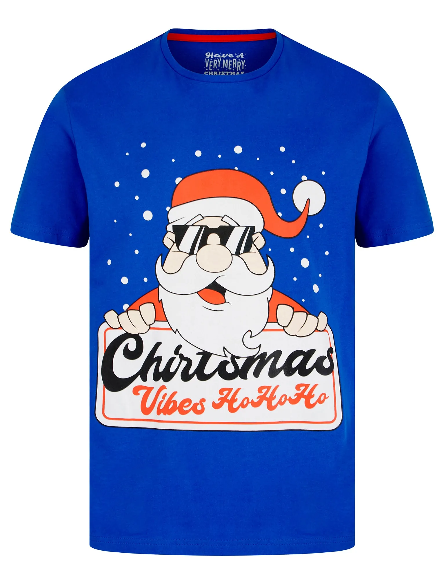 Men's Xmas Vibes Motif Novelty Cotton Christmas T-Shirt in Turkish Sea - Merry Christmas sold by Tokyo Laundry
