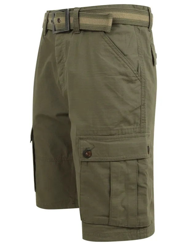 Laguna Ripstop Cotton Cargo Shorts with Belt In Dusty Olive - Tokyo Laundry sold by Tokyo Laundry