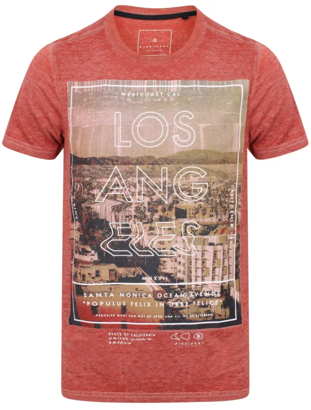 West Coast Motif Crew Neck T-Shirt In Terracotta - Dissident sold by Tokyo Laundry
