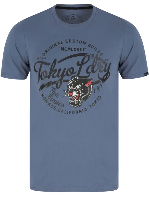 Rule Breaker Motif Cotton Jersey T-Shirt In Vintage Indigo - Tokyo Laundry sold by Tokyo Laundry