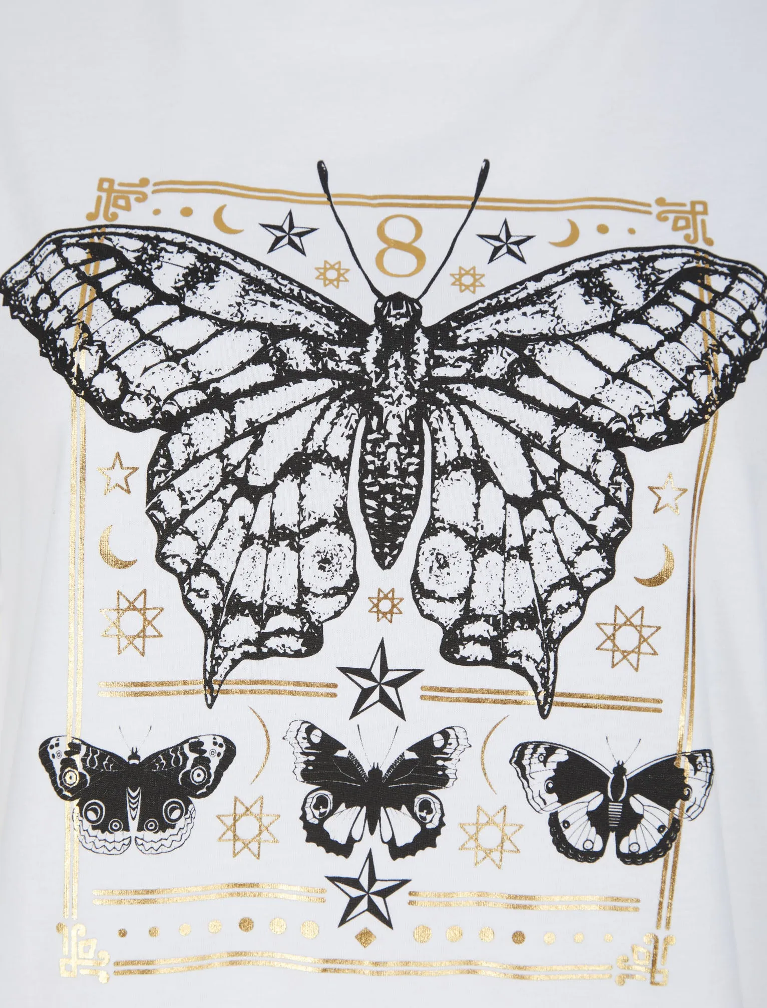 Border Fly Butterfly Motif Cotton T-Shirt With Gold Foil in Optic White - Weekend Vibes sold by Tokyo Laundry product image thumbnail 3