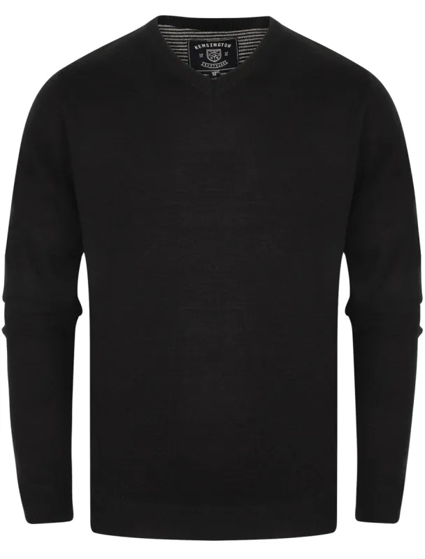 Quarters Wool Blend V Neck Jumper In Black - Kensington Eastside sold by Tokyo Laundry