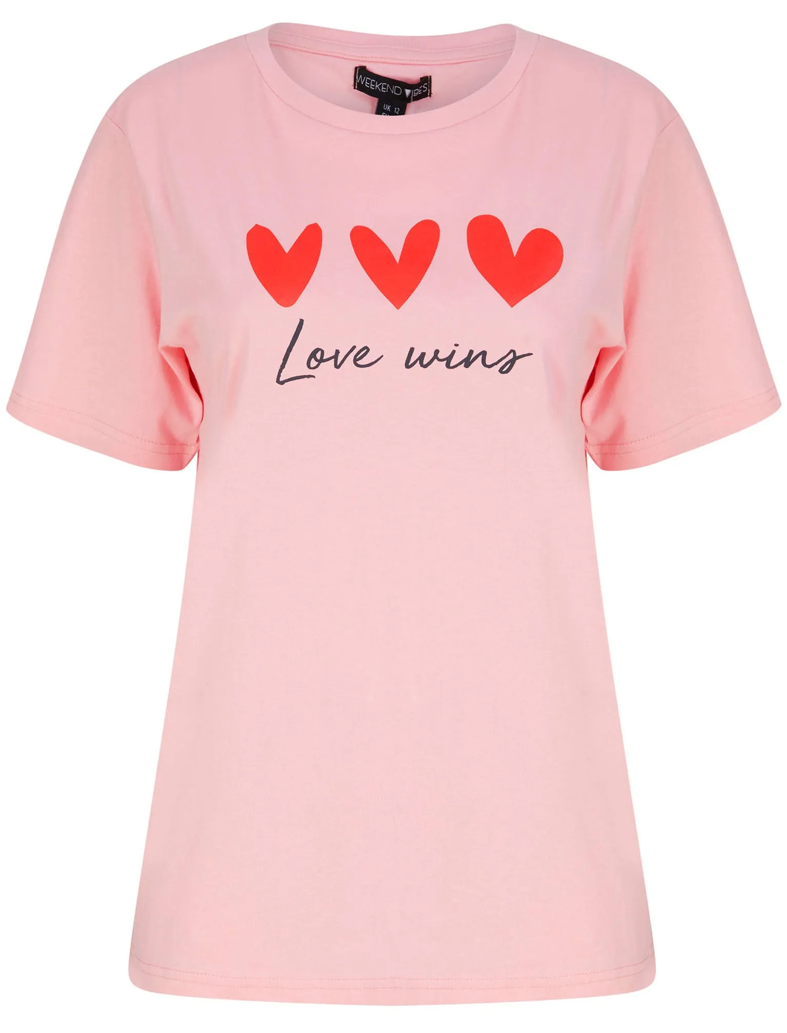 Love Wins Motif Cotton Jersey T-Shirt in Candy Pink - Weekend Vibes sold by Tokyo Laundry