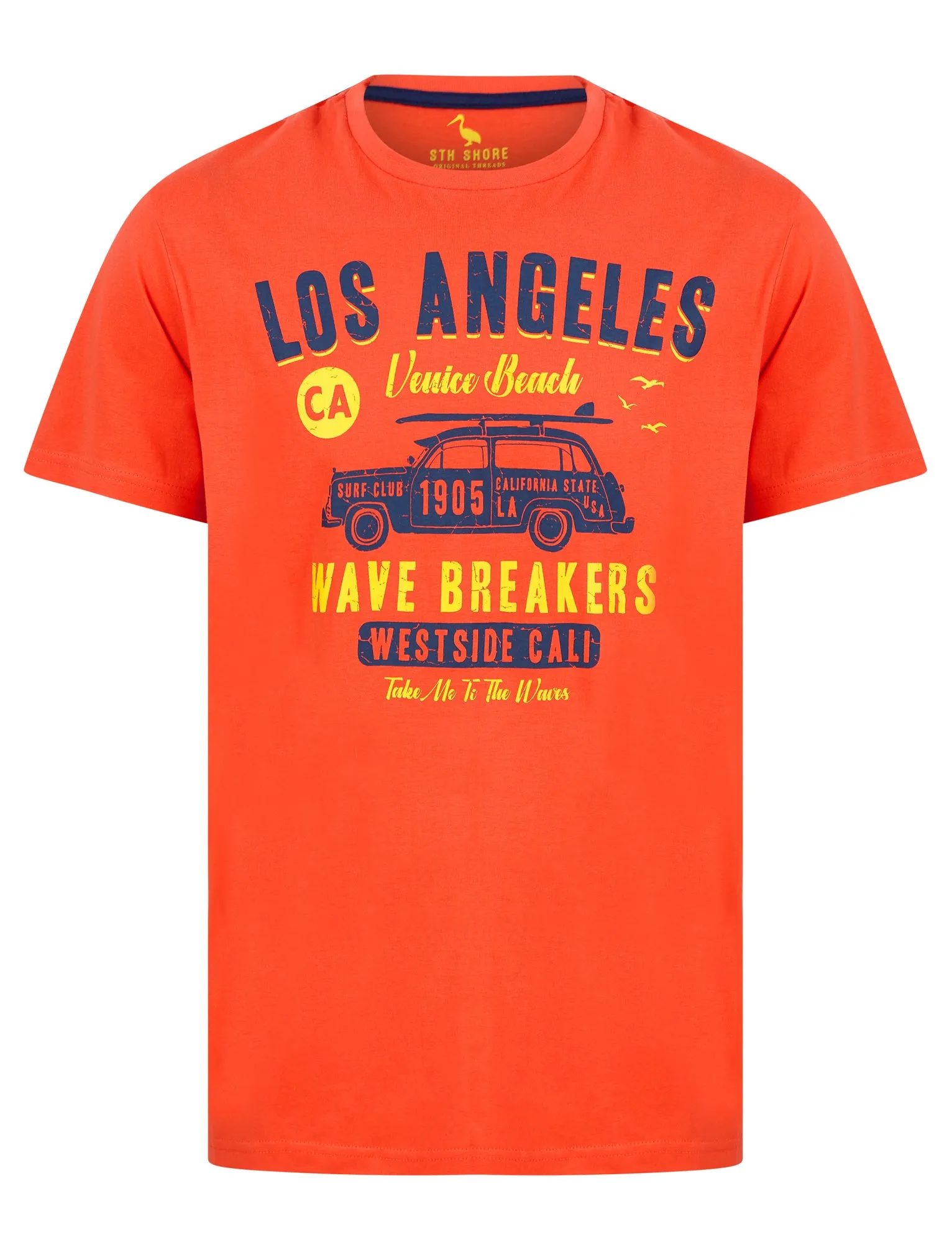 Wave Breakers Motif Cotton Jersey T-Shirt in Hot Coral - South Shore sold by Tokyo Laundry