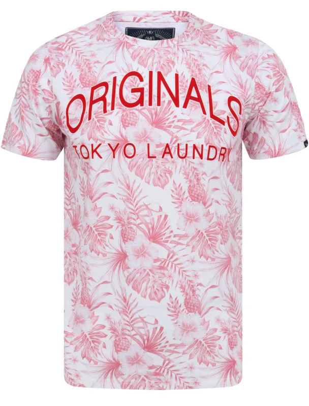 Kahaluu Motif Palm Print Cotton Jersey T-Shirt in Snow White - Tokyo Laundry sold by Tokyo Laundry