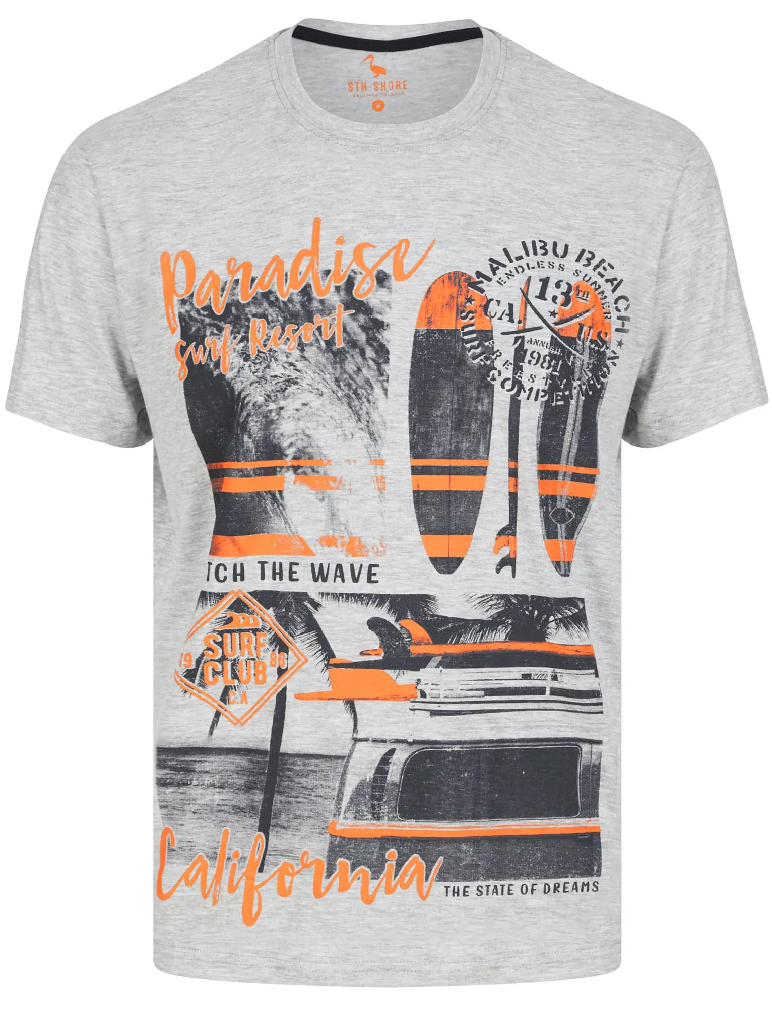 Dream State Motif Cotton Jersey T-Shirt in Light Grey Marl - South Shore sold by Tokyo Laundry