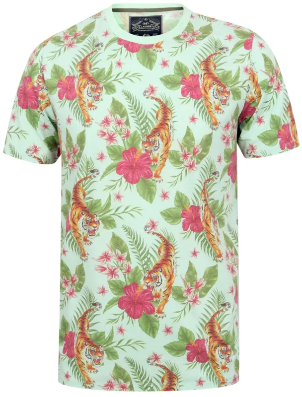 Honolulu Tiger Palm Printed Slub T-Shirt In Misty Jade - Tokyo Laundry sold by Tokyo Laundry