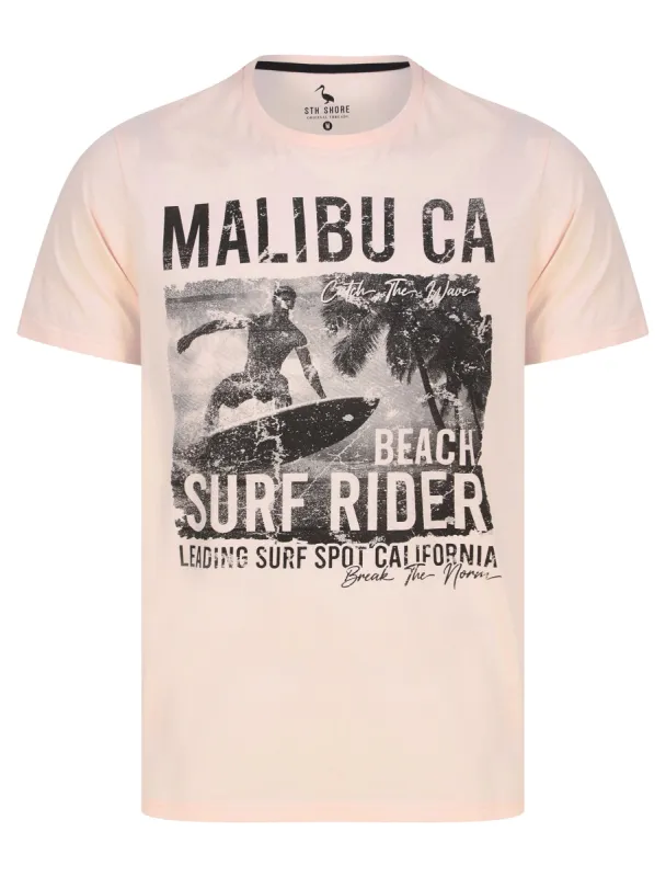 Surf Rider Motif Cotton Jersey T-Shirt in Barely Pink - South Shore sold by Tokyo Laundry