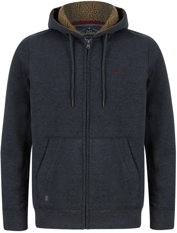 Descent Basic Zip Through Fleece Hoodie with Borg Lined Hood In Navy Marl - Tokyo Laundry sold by Tokyo Laundry