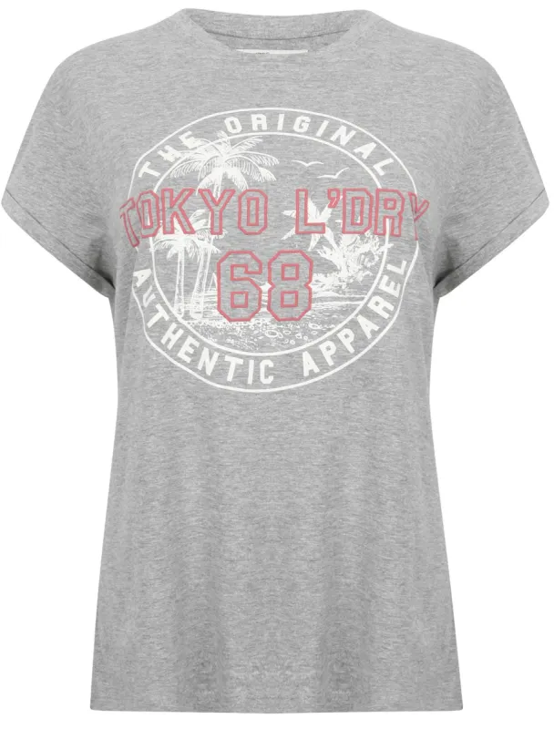 Niyana Cotton Jersey T-Shirt with Turn Up Sleeves In Light Grey Marl - Tokyo Laundry sold by Tokyo Laundry